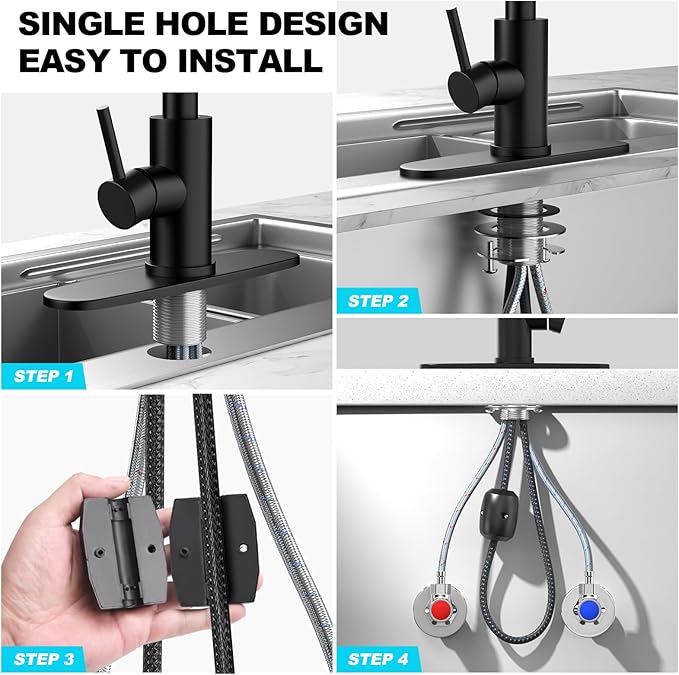 AVSIILE Matte Black Waterfall Kitchen Faucets with Pull Down Sprayer & Soap Dispenser, Single Hole & Handle, Pull Out Tap, Stainless Steel Sink Faucet, Suitable for Farmhouse Camper Laundry Rv Bar