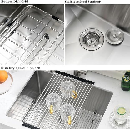 Stainless Steel Laundry Sink Undermount-VASOYO 23x18x13 Undermount Utility Sink Stainless Steel 16 Gauge Single Bowl Deep Laundry Room Sinks Under Mount Sinks