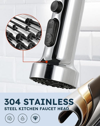 Pull Down Faucet Head Replacement: ARCORA Stainless Steel Kitchen Faucet Head with 13 Adapters - Chrome 3-Function Pull Down Spray Head Compatible with Moen, Delta, American Standard Faucets