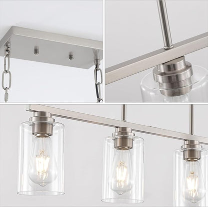 Mecgirn Island Light for Kitchen, Brushed Nickel Dining Room Light Fixture Over Table, 4-Light Linear Chandelier Pendant Lighting for Dining Table Kitchen Island Living Room