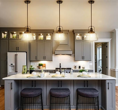 DEYNITE Industrial Black Pendant Light Milk White Glass Schoolhouse Hanging Light Fixture, E26 Dimmable Light for Kitchen Bar Dining Bathroom Bedroom