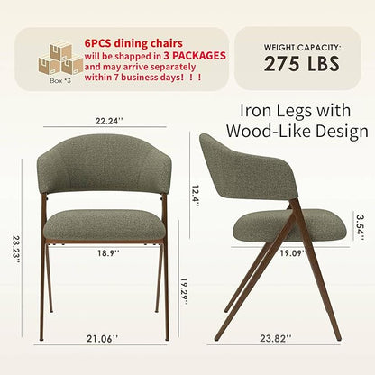 COLAMY Dining Chairs Set of 6, Modern Fabric Upholstered Dining Room Kitchen Side Chairs with Iron Legs, Open Back and Padded Seat, for Living Room/Restaurant/Cafe, Green