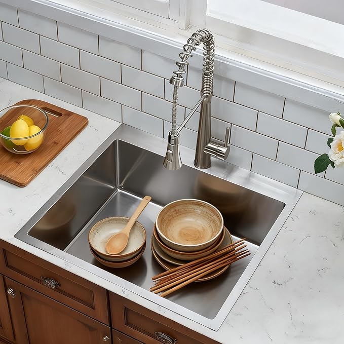 HOTIS 25x22 Inch Drop In Kitchen Sink, 25 Inch Topmount 304 Stainless Steel RV Laundry Utility Sink, Brushed Nickel Single Bowl Bar Sink With Drain