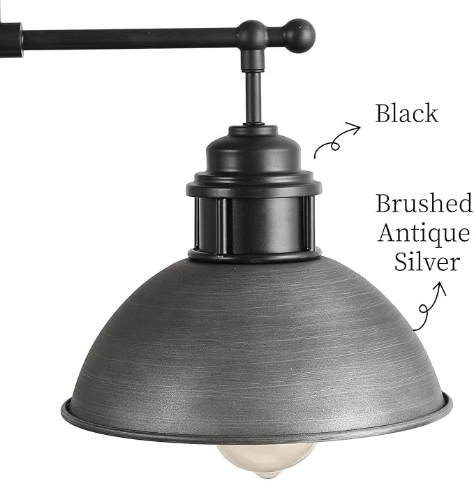 LOG BARN Chandeliers for Dining Room, 3 Light Industrial Kitchen Island Lighting, 35.7'' Farmhouse Pool Table Hanging Light Fixture, Black and Brushed Antique Silver Finish