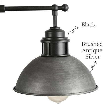 LOG BARN Chandeliers for Dining Room, 3 Light Industrial Kitchen Island Lighting, 35.7'' Farmhouse Pool Table Hanging Light Fixture, Black and Brushed Antique Silver Finish