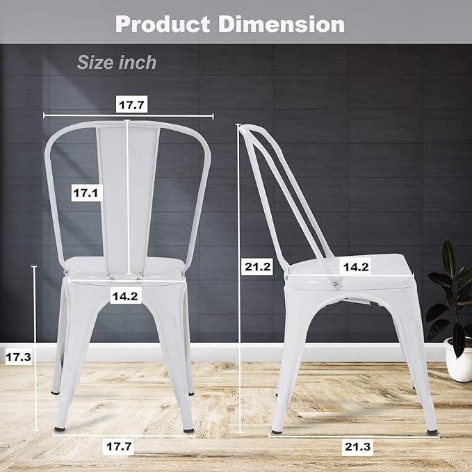 Tolix Metal Stackable Patio Chairs - Set of 4, 18 Inch Seat Height, Indoor/Outdoor, Chic Restaurant & Trattoria Style
