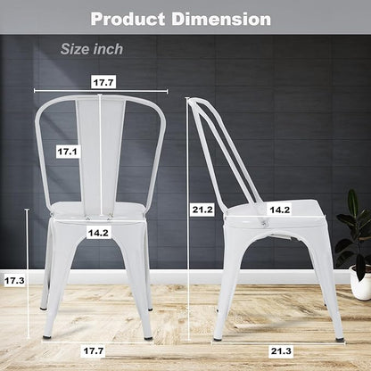 Tolix Metal Stackable Patio Chairs - Set of 4, 18 Inch Seat Height, Indoor/Outdoor, Chic Restaurant & Trattoria Style