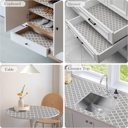 Drawer and Shelf Liner, Non-Slip Kitchen Cabinet Liners Non-Adhesive Thick Strong Grip Waterproof Washable Mats Protect Dresser Shelves Cupboard Bathroom Cabinets, Gray, 24 in X 20 FT