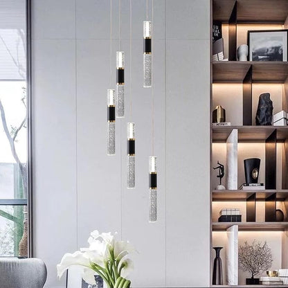 5-Light Modern Pendant Lights Kitchen Island Lighting Fixture,Dimmable Mordern LED Pendant Light with Remote,Black Gold Modern Led Chandelier for Dining Room