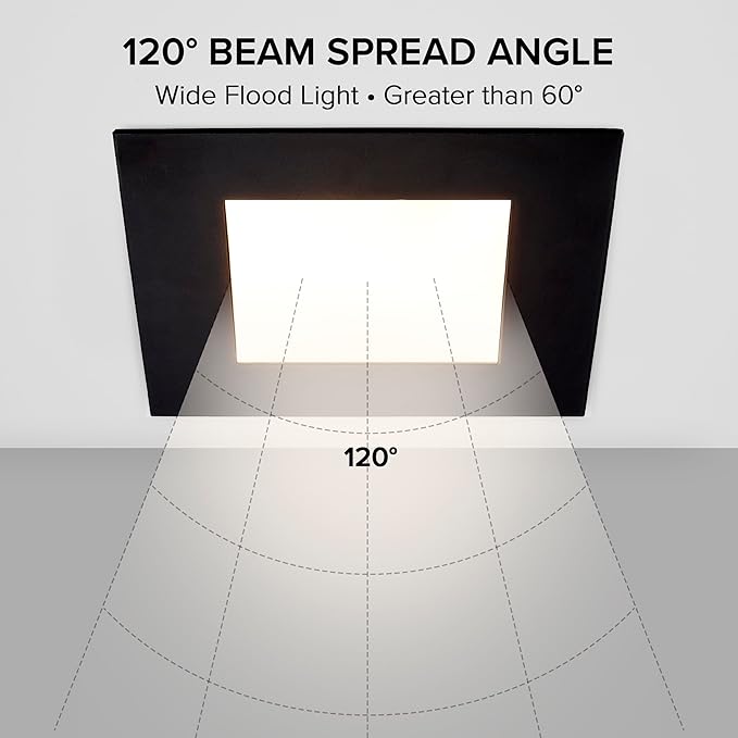 Maxxima 6 in. 2 Hour Fire Rated Ultra Thin Square Black LED Downlight, Slim Recessed Canless Light, IC Rated, 1050 Lumens, 5 Color Temperature Selectable 2700K/3000K/3500K/4000K/5000K, Dimmable