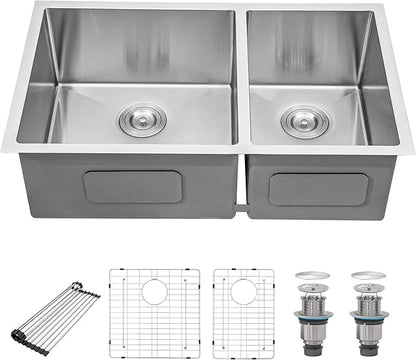 33 Undermount Double Bowl Kitchen Sink - Beslend 33x19x10 Inch Double Sink Stainless Steel Undermount Sinks 16 Gauge 60/40 Double Bowl Sinks