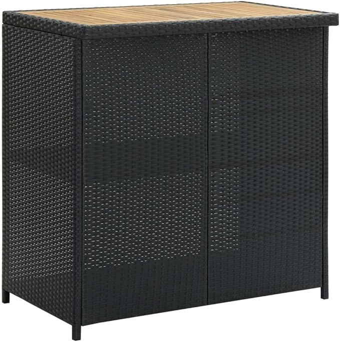 3 Piece Bar Set Black Rectangular Table with 2 Stools Acacia Wood Surface Indoor Outdoor Use for Dining Room Kitchen Balcony