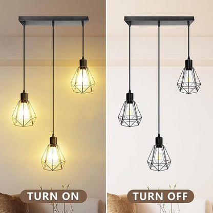 LTBLIGHT 3-Light Black Pendant Light Fixture, Industrial Hanging Lighting with 1.2m Adjustable Cord, Ceiling Lamp for Kitchen Bedroom Hallway Dining Room E26 Base (Bulb Not Included)