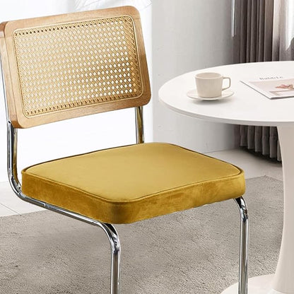 Rattan Back Dining Chairs Set of 2, Breuer Design Modern Upholstered Dining Room Chairs with Steel Frame for Dining Room, Kitchen Island,Velvet(Gold)