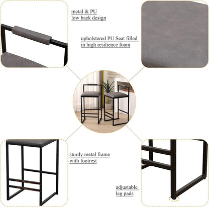 Set of 2 Counter Height Barstools Kitchen Island Stools with Back Modern Armless Metal Legs & PU Upholstered Chairs,for Living Room