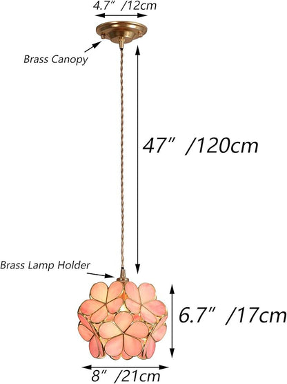 Bieye L10742 Petals Tiffany Style Stained Glass Ceiling Pendant Light with 8-inch Wide Lampshade (Pink, 8" Cherry Blossom)