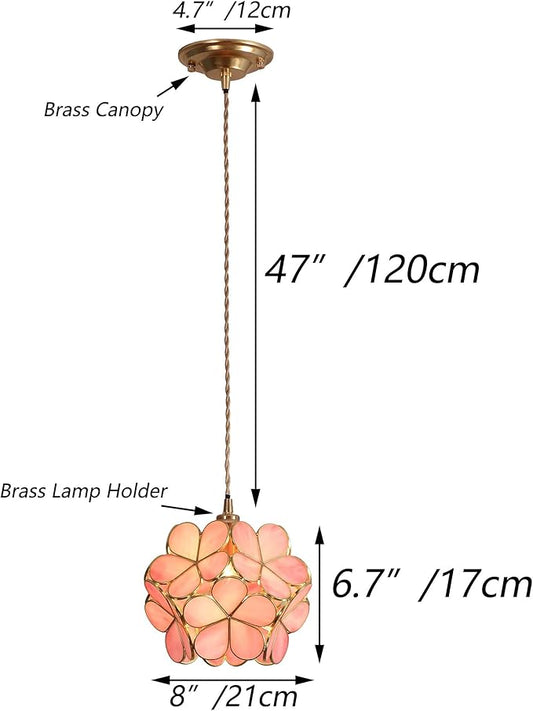 Bieye L10742 Petals Tiffany Style Stained Glass Ceiling Pendant Light with 8-inch Wide Lampshade (Pink, 8" Cherry Blossom)