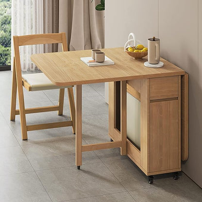 Solid Wood Extendable Dining Table with Storage Drawer Space Saving Folding Drop Leaf Table for Kitchen Dining Room