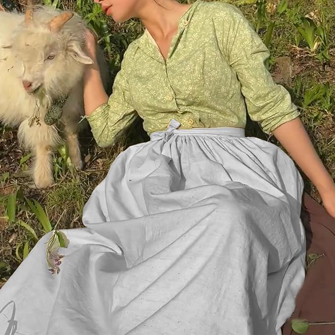 Cityelf Vintage White Apron Maid Pioneer Costume Victorian Style Cotton 50’s Ruffle Dress Apron with Long Ties and Pockets