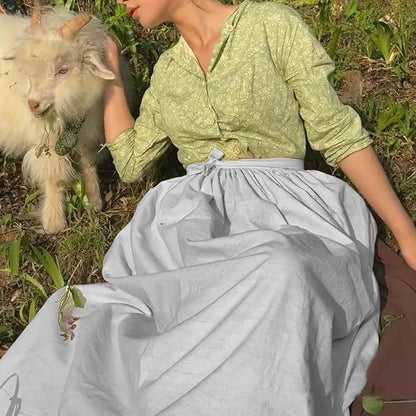 Cityelf Vintage White Apron Maid Pioneer Costume Victorian Style Cotton 50’s Ruffle Dress Apron with Long Ties and Pockets