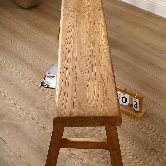 Kavie Solid Wood Bench, Modern A-Frame Dining Bench, Sturdy Natural Finish Stool for Entryway, Kitchen Island, Living Room & Wabi Sabi Style Decor (Natural,55.1" L*10.2" W*17.7" H)