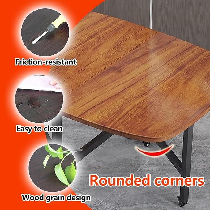 Folding Dining Room Table for 4/8 with 47.2in Extra Wide Space Saving Drop Leaf Table with Lockable Wheels, Heavy Duty Eco Solid Wood Top 220lb, Solid Wooden Foldable Kitchen Table, Easy Assembly(Brow