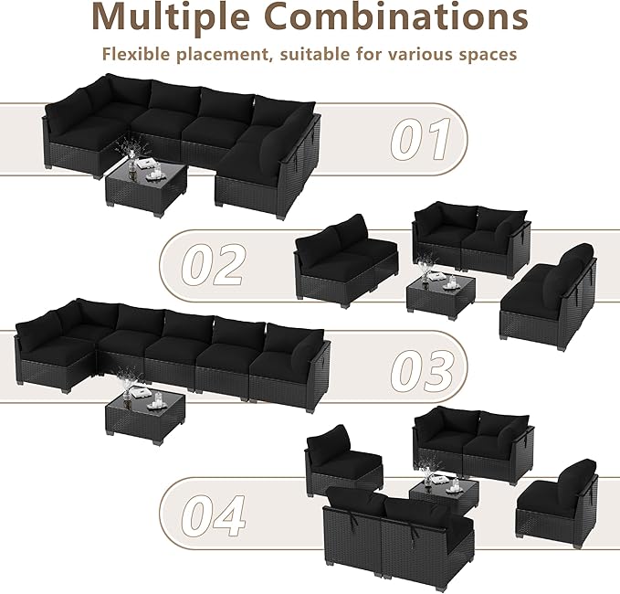LOUVIXA 7 Piece Outdoor Patio Furniture Set, Outdoor Sectional Sofa, Wicker Rattan Patio Furniture, Patio Conversation Set with Coffee Table & Cushions