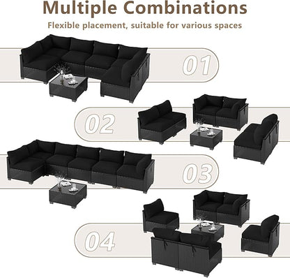 LOUVIXA 7 Piece Outdoor Patio Furniture Set, Outdoor Sectional Sofa, Wicker Rattan Patio Furniture, Patio Conversation Set with Coffee Table & Cushions