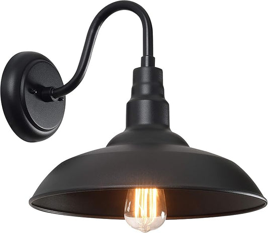Kenroy Home 14'' Transitional 1-Light Outdoor Wall Sconce Wall Light, Wall Mounted Light with Black Metal Round Shade for Porch, Patio or Garage, Black