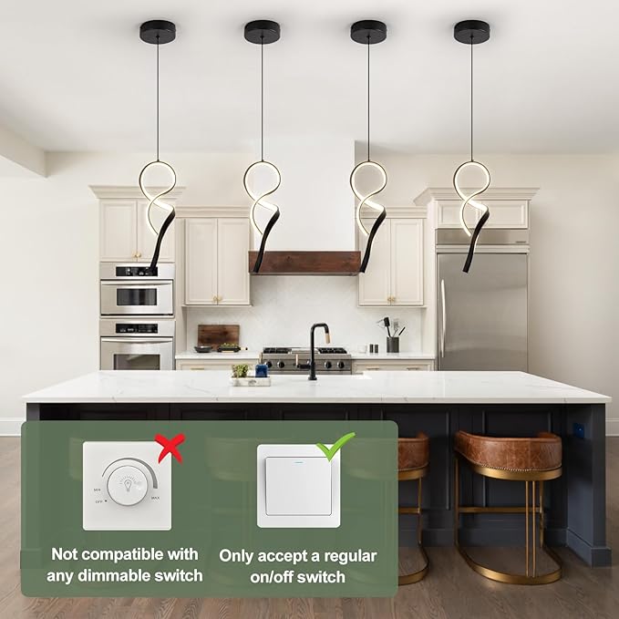 Modern Pendant Light Fixture,4500K LED Pendant Lights Kitchen Island Lighting, Adjustable Height Hanging Light for Kitchen Sink Dining Room Bedroom,1 Pack (Black)