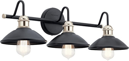 Kichler Clyde 3-Light Bathroom Vanity Light Fixture with Vintage Industrial Design in Black Finish, Wall Mount Over Mirror Lighting for Bathroom (7.25" x 26.5" x 8.25"), 45945BK