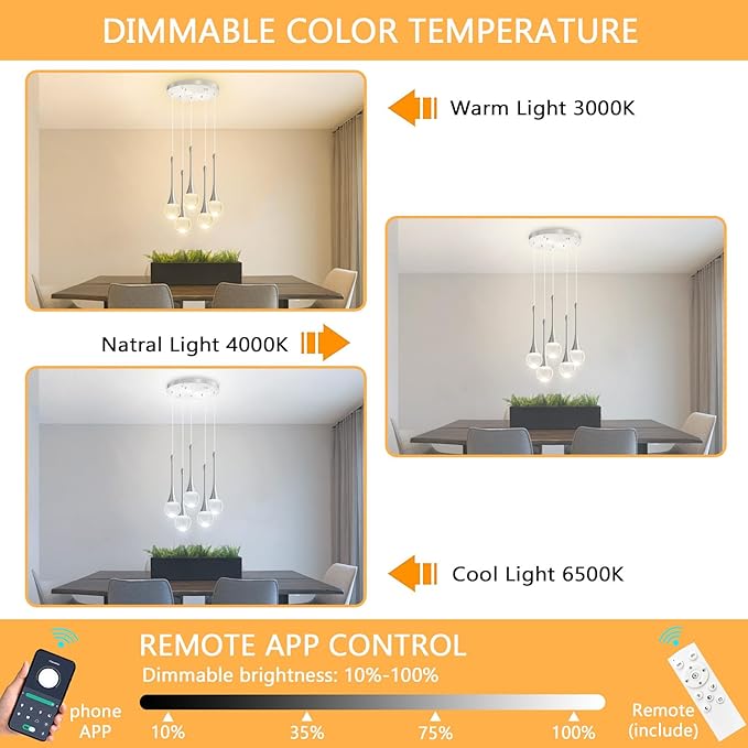 Crystal Chandelier for Dining Room Glam 5 Light Cluster Crystal Pendant Light Dimmable LED Chandeliers for Kitchen Island Living Room Sivler