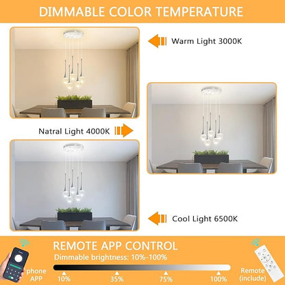 Crystal Chandelier for Dining Room Glam 5 Light Cluster Crystal Pendant Light Dimmable LED Chandeliers for Kitchen Island Living Room Sivler