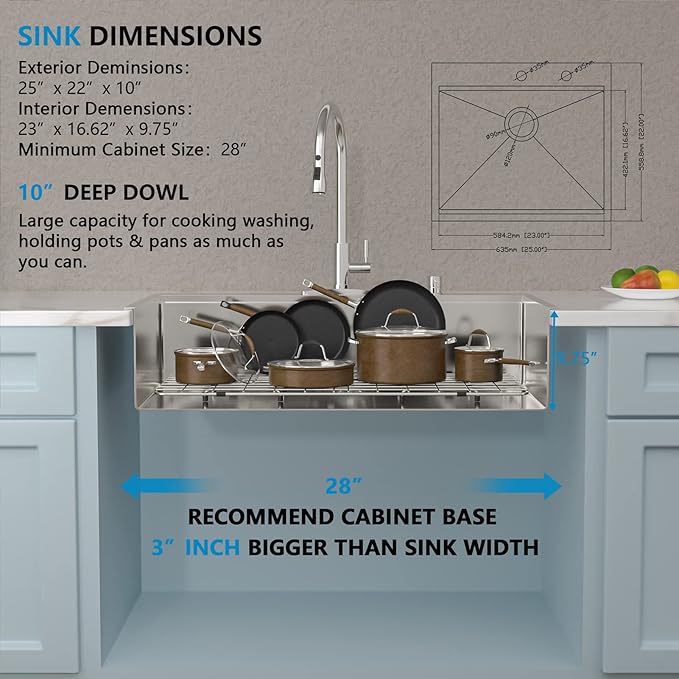 25 Kitchen Sink Drop In - Fulorni 25"x22" Kitchen Sink Drop In Topmount Ledge Workstation 16 Gauge Stainless Steel Single Bowl Above Counter Sink Basin