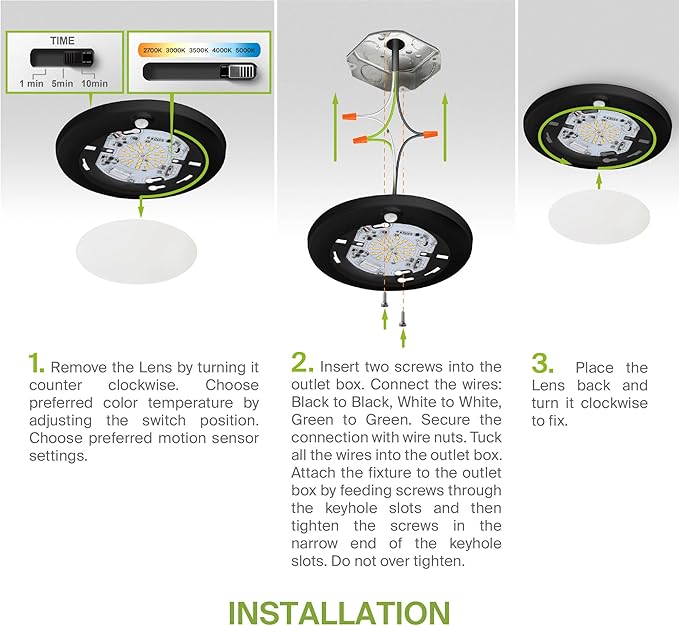 ASD 6 Inch Motion Sensor LED Disk Lights - 15W 120V 2700-5000K Black Dimmable Flush Mount Ceiling Light Fixture, Low Profile Surface Mount Disc Lights, Junction Box & Can, ETL, Energy Star