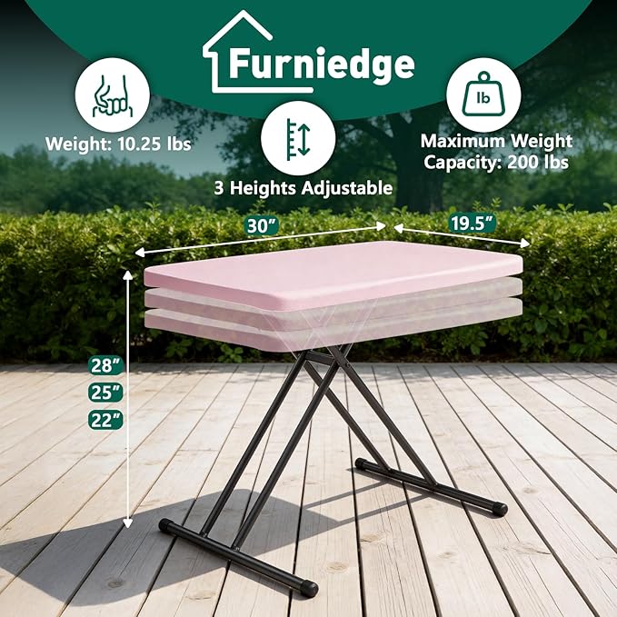 30 Inch Folding Table Set of 2, Adjustable Height TV Tray for Small Spaces, Heavy Duty Foldable Utility Table for Laptop, Dining, Camping, No Assembly, 200 lbs Capacity, Pink Granite
