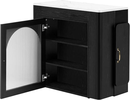 Extendable Dining Table with 3 Removable Middle Leaves – Mobile Rolling Island Table with Power Outlet, Saving-Space Cabinet for Dining Room and Living Room
