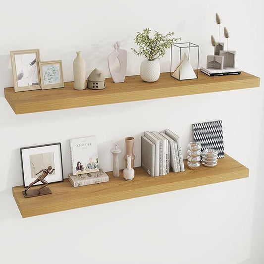 Dreamland 55 Inches Floating Shelves for Wall, 9.8" Deep Long Floating Shelves Set of 2, Large Display & Storage Shelf, Wall Shelf for Bathroom Bedroom Living Room Kitchen Office, Oak