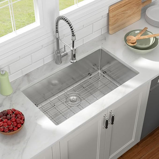 30 inch Undermount Kitchen Sink 30"x19" Kitchen Sink 16 Gauge Stainless Steel Single Bowl Under Modern Under Counter