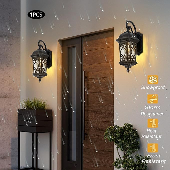 Outdoor Wall Light Fixtures, IP55 Waterproof Outside Wall Lantern Retro Exterior Wall Sconces Vintage Wall-Mounted Lights for Garage House Porch Doorway, E26 w/o Bulb