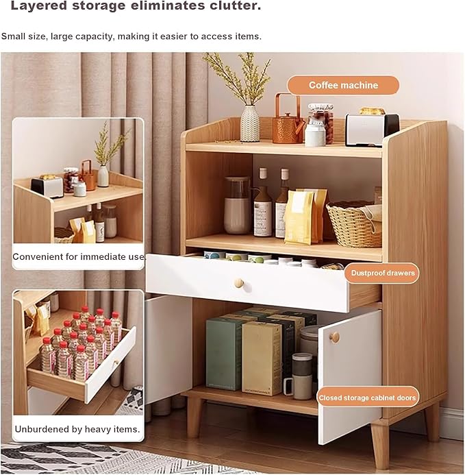 Kitchen Coffee Bar Cabinet Home Island with Storag Buffet Sideboard with 2 Doors and Open Storage Shelf for Living Room Corner Small Space Oak