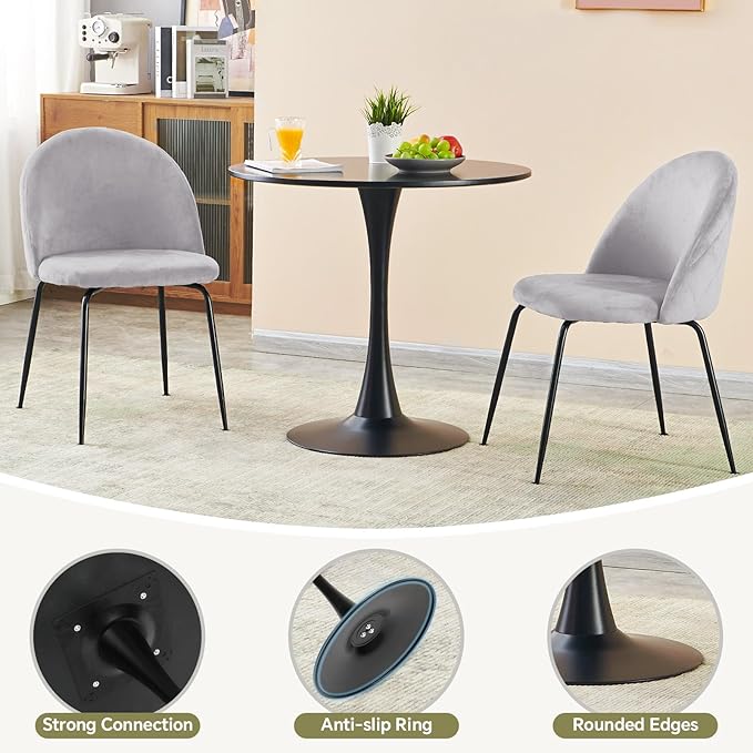 Round Dining Table 31.5" Black Tulip Table with Pedestal Base for 2-4 People Small Space - Kitchen Living Room Cafe
