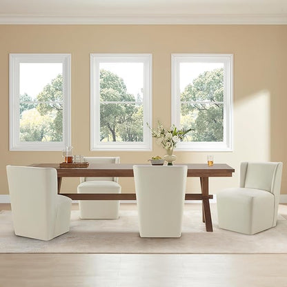 KISLOT Upholstered Dining Chairs Set of 1 with Casters, Wingback Modern Side Armless Deskchair with Rollers for Diningroom Bedroom Livingroom Reading Room, Cream Faux Leather