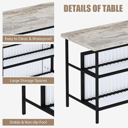 AWQM Kitchen Island with Seating & Storage Shelf, Faux Marble Island Table for Kitchen, Modern Bar Table and Chairs Set for 2,Dining Table Set for Small Space,Grey