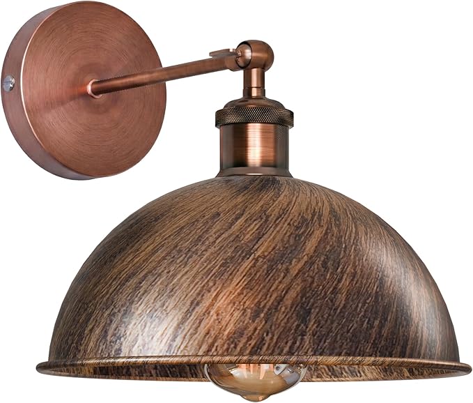 Dome Metal Wall Sconce, 180° Adjustable Industrial Wall Lamp for Bedside, Study, Kitchen, and Living Room Décor. (Brushed Copper_)