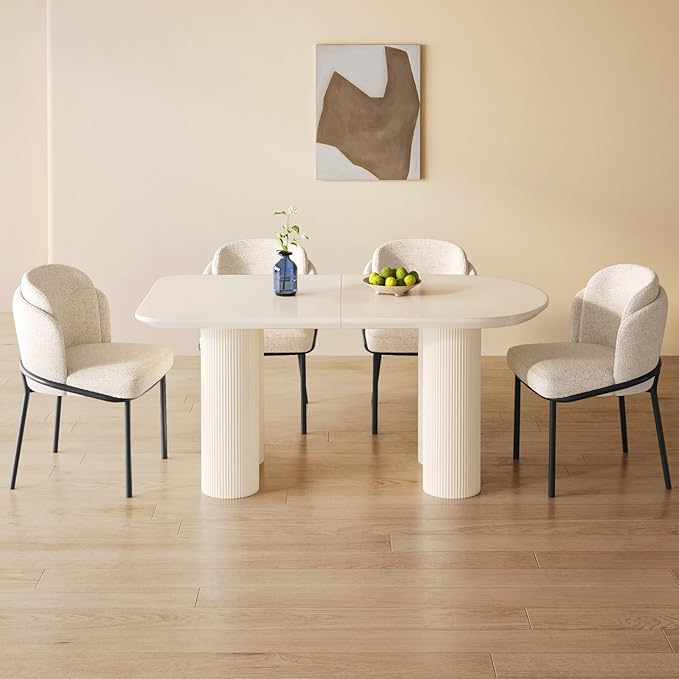 Guyii 55.11" Cream White Dining Table Set with 4 Chairs, Modern Kitchen Table, Indoor Use for Kitchen, Dining Room, Living Room, Small Spaces