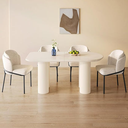 Guyii 55.11" Cream White Dining Table Set with 4 Chairs, Modern Kitchen Table, Indoor Use for Kitchen, Dining Room, Living Room, Small Spaces