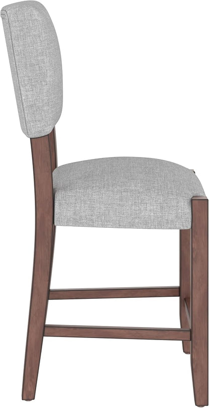 GOWE Mid Century Modern Bar Stools Set of 4, 40.4" Counter Stools with Back, Linen Upholstered Barstools with Solid Wood Legs Bar Chairs for Kitchen Island Dining Room, Grey (4-Piece Chairs)