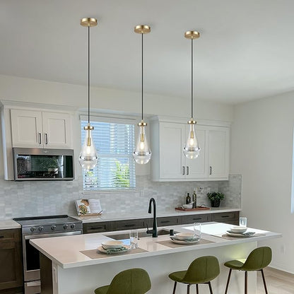 2 Pack Pendant Light for Kitchen Island, Raindrop Gold Modern Crystal Glass Pendant Lights, Pendant Lights in Kitchen Island, E12 Bulb Indoor Island Pendant Lights,for Dining Room,Living Room