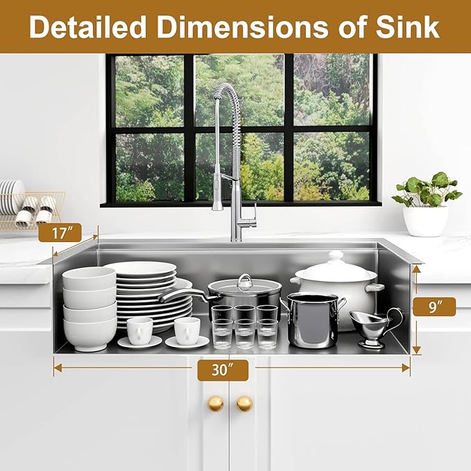 Drop In Kitchen Sink 33" x 22",16 Gauge T-304S Stainless Steel Workstation Sinks with Accessories, 33" x 22" x 10" Large and Deep Top Mount Single Bowl Kitchens Sink for Home,Outdoor